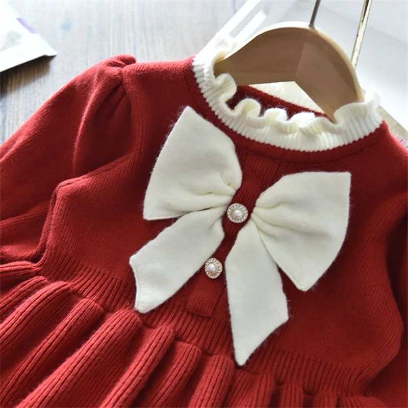 Long Sleeve Girls Winter Dresses 2023 New Warm Knit Sweater Kids Red Christmas New Year Par Princess Gown 1-8 Yrs Baby Vestido Z250214