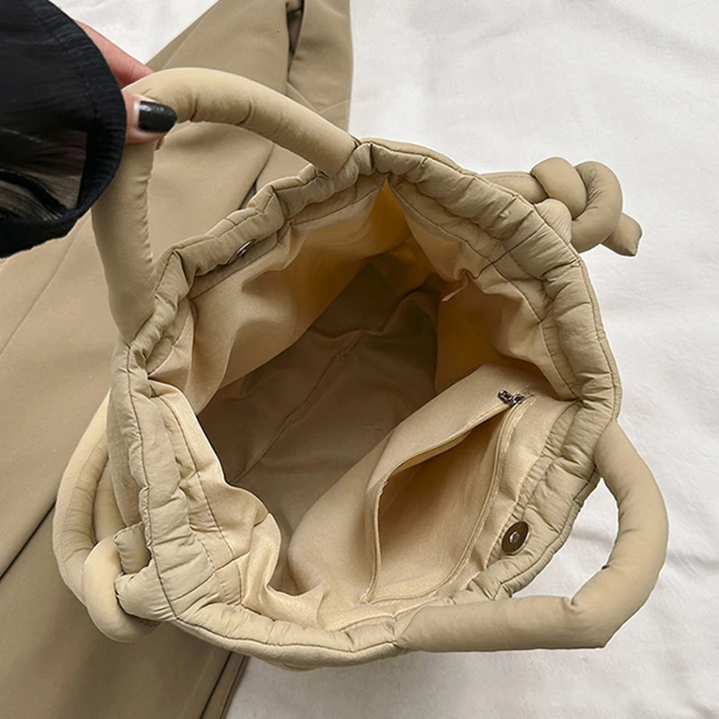 Fashion Casual Large Capacity Puffer Tote Bag Padded Nylon Women Shoulder Bags Handbags Knotted Strap Crossbody Bags 250214