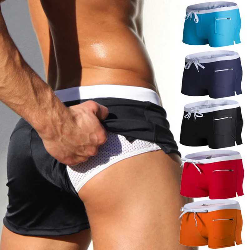 Swimming shorts with zippered pockets swimming shorts with mesh lining summer quick drying elastic swimsuit W250214