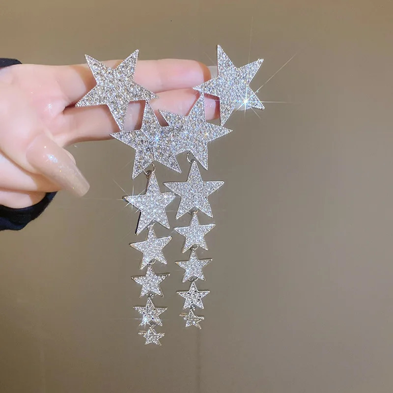 Inlaid Rhinestone star tassel earrings for women lightweight stylish high-end and jewelry with hanging ears 250110