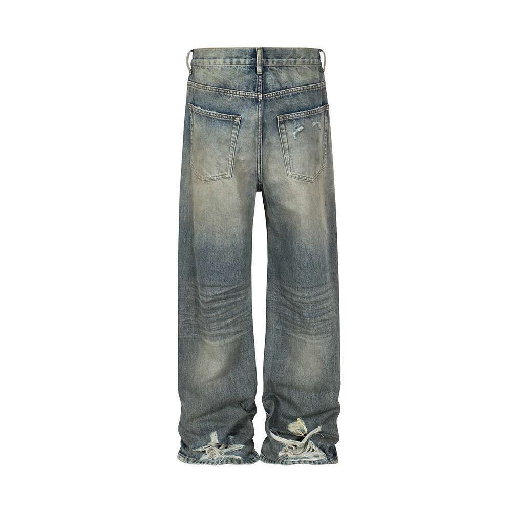 Streetwear Washed Dirty Baggy Blue Jeans For Men And Women Straight Vintage Casual Denim Trousers Ropa Hombre Cargos