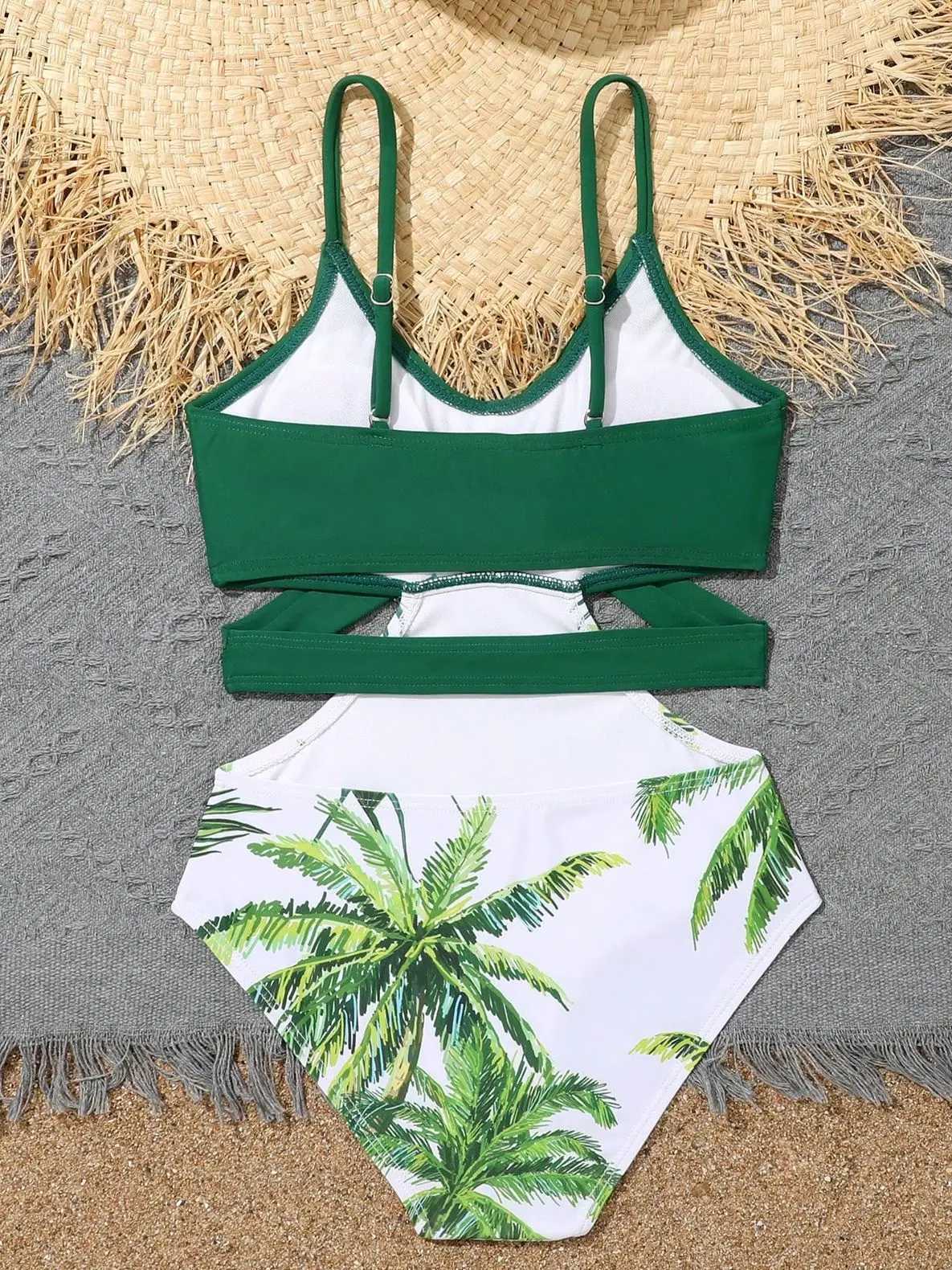 2023 Printed Girls Swimsuit One Piece Green Kids Swimwear Female Childrens Bathers Bathing Swimming Swim Suit Beachwear Z250214