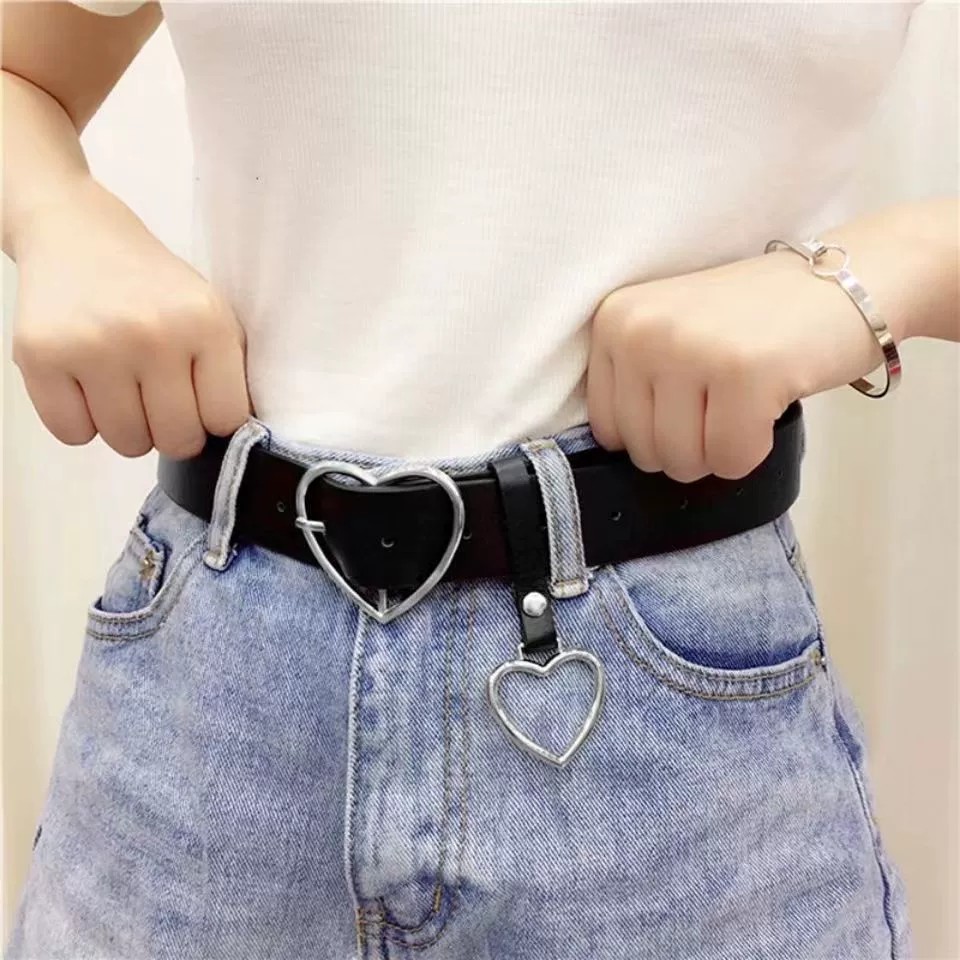 Heart pin buckle teenage girls Harajuku fashion jeans belt cute waist love belt simple versatile heart-shaped