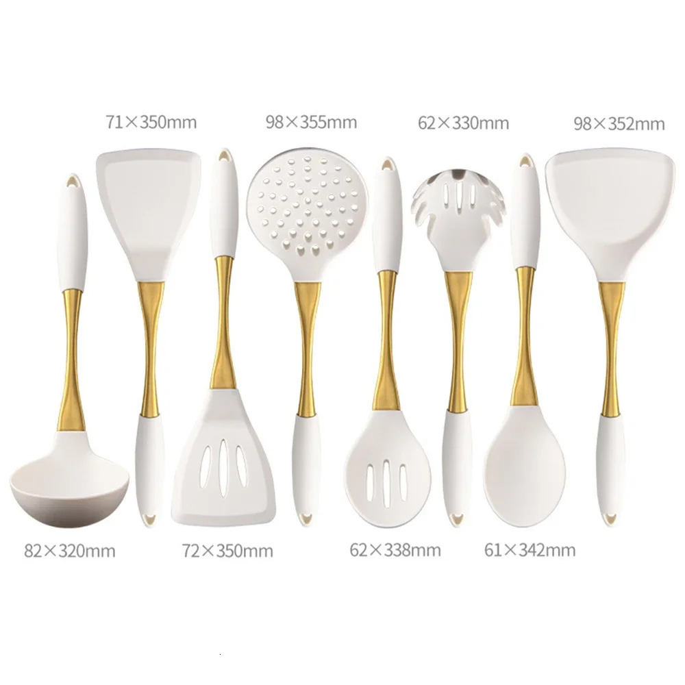 1Pc Silicone Kitchenware Cooking Utensils White Gold Kitchen Accessories Spatula Turner Heat-resistant Pasta Colander Shovel 250214