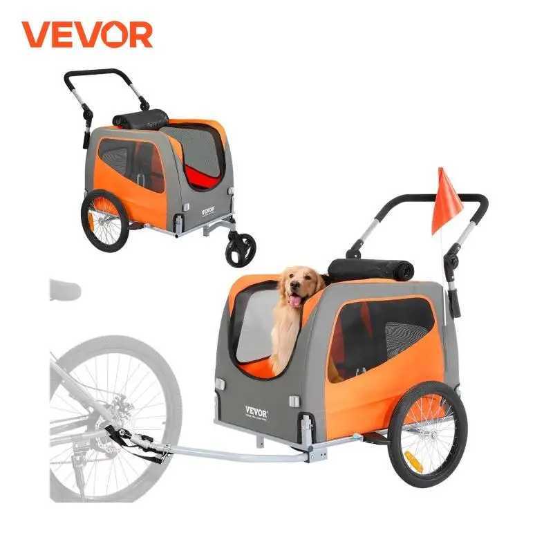 Others Dog Carrier VEVOR 66lbs Dog Bike Trailer 2-in-1 Pet Stroller Folding Cart Frame Bicycle Carrier with Wheels Universal Coupler for Dogs Cats H25