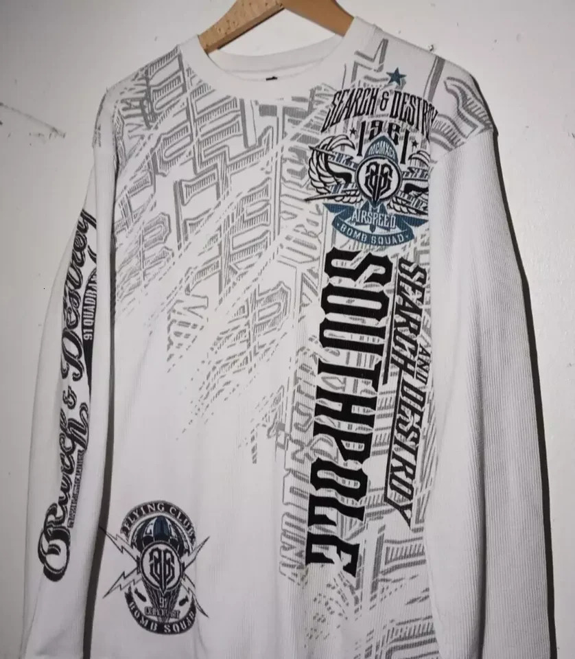 2000s Hip Hop Streetwear Southpole Shirt Mens Extra Large White Thermal Oversized Gothic Clothing Tops TShirt 250211