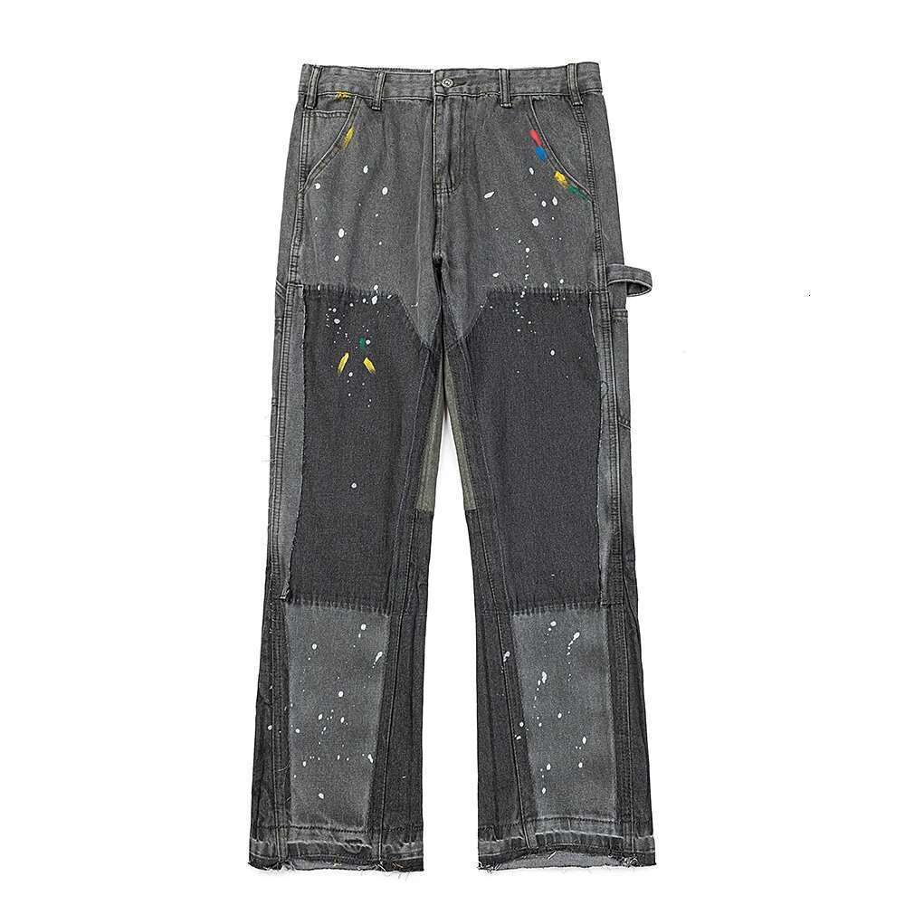 High Street Ink Painted Patchwork Jeans For Men And Women Straight Casual Baggy Denim Trousers Oversized Loose Cargo Pants