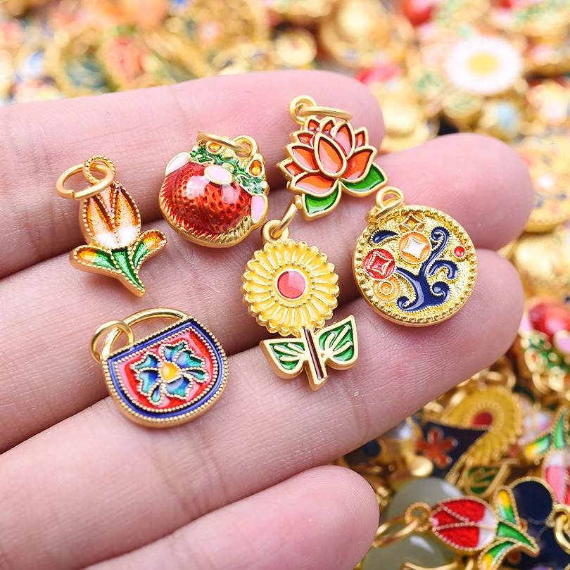 5/16Pcs Mix Styles Traditional Chineseitation Lotus Sakura Flower Charms Kawaii Enamel Butterfly Candy Pendant Jewelry Making 250214