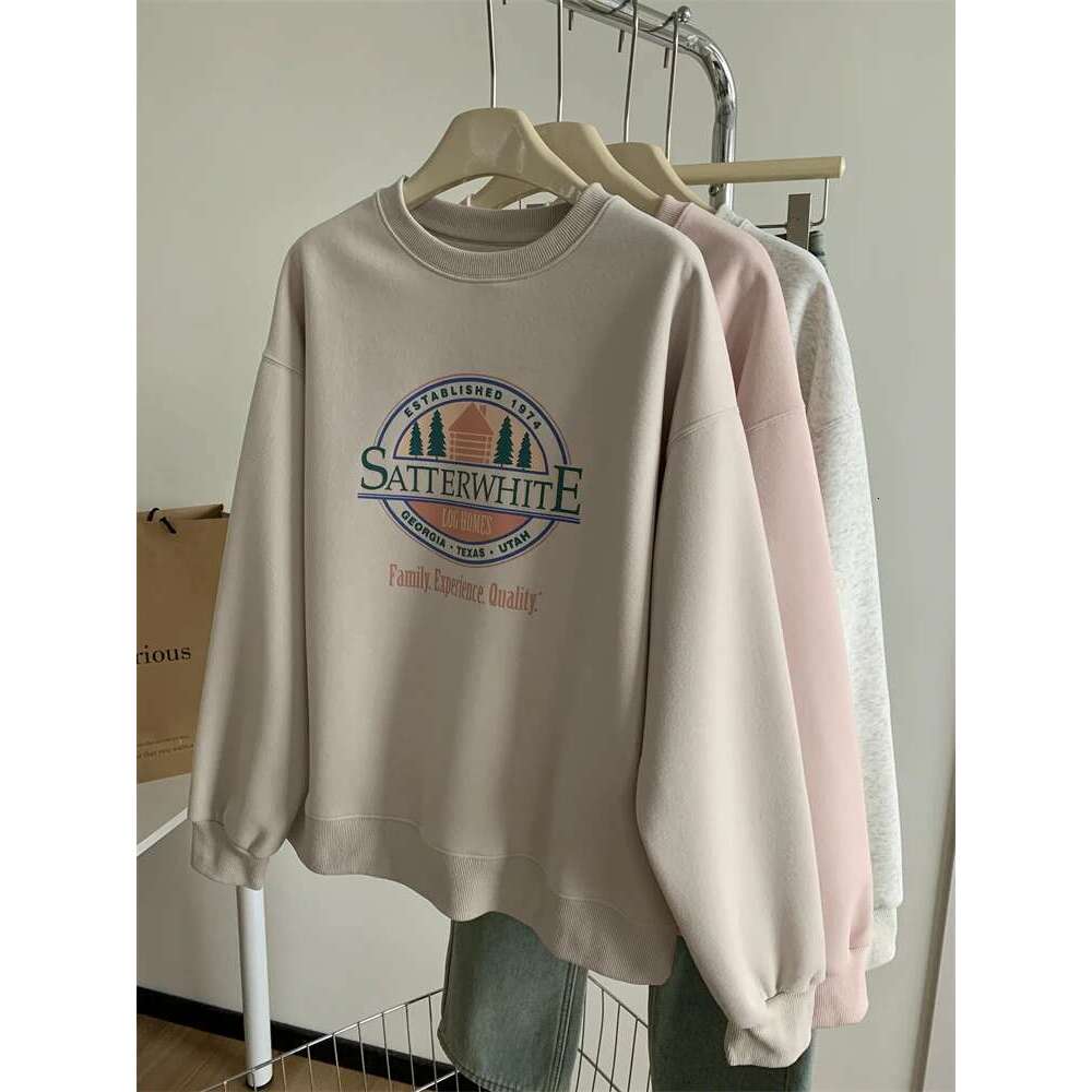 Loose Graphic Sweatshirt Korean Hoodie Women Spring 2025 Printed Round Neck Pullover