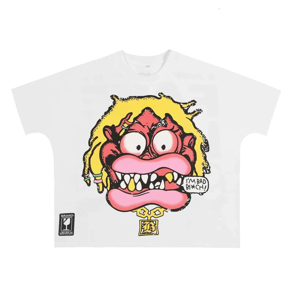 Streetwear Bat Short Sleeve Cotton Summer Top Tees For Men And Women Round Neck White Black Cartoon Letter Loose Tshirt Oversize