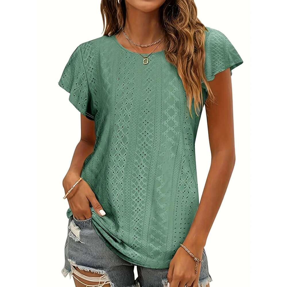 Women's Large Casual Knitted Loose Fit Long Comfortable Breathable Regular Sleeve T-Shirt