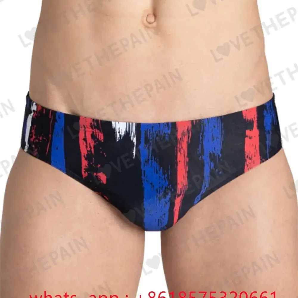 Mens Team Painted Stripes Brief Swimsuit Triangle Swimsuit Leg Boxer Swimming Trunks Swimming Trunks Panties Training Pants W250214