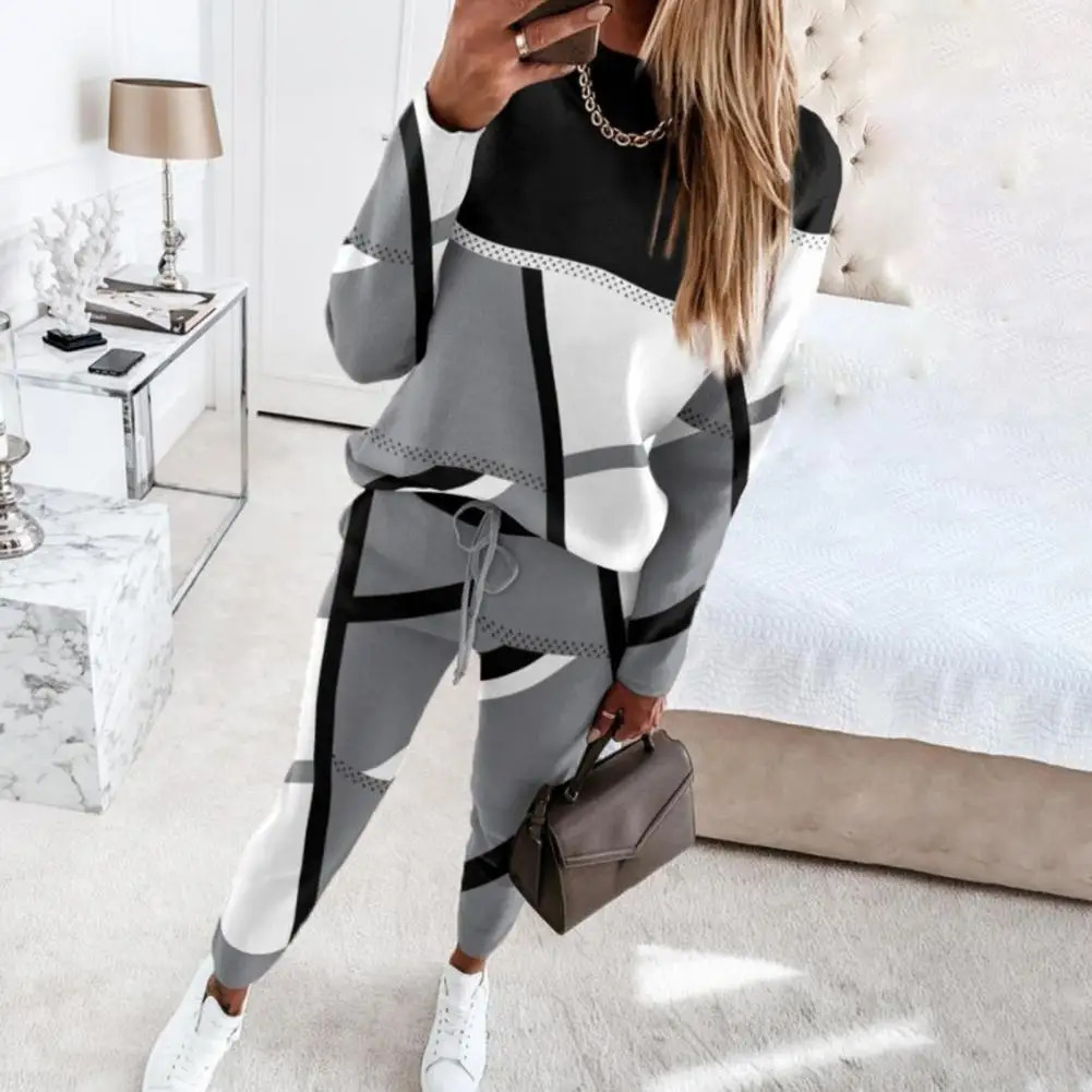 Women Color-block Suit Casual Women Suit Colorblock Womens Sweatshirt Pants Set with Drawstring Waist for Casual Sports Fitness 250210