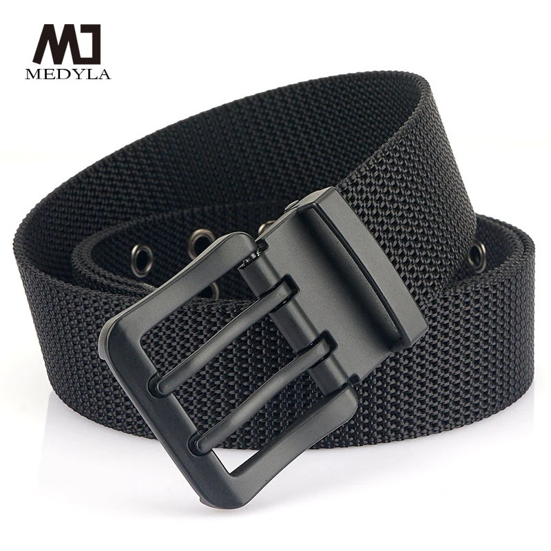 MEDYLA Fashion Classic Canvas Belt Men Metal Double Pin Buckle Casual Strap Belt for Men High Quality Strap MN3008 250213