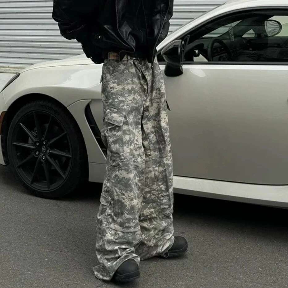 High Street Side Pockets Wide Leg Baggy Camouflage Cargo Pants For Men And Women Straight Loose Overalls Patchwork Trousers