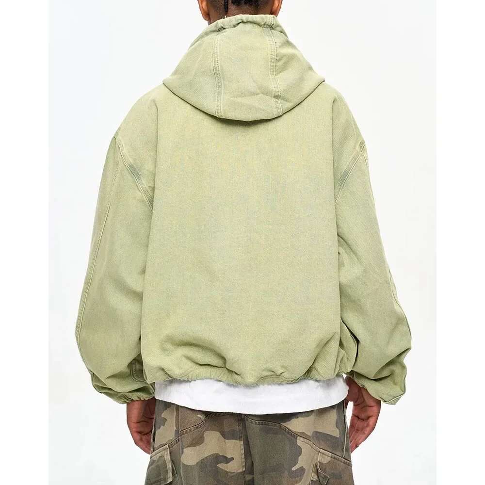 Vintage Washed Zipper Hooded Denim Jacket For Men And Women Cleanfit Streetwear Lapel Windbreaker Autumn Jeans Coat Oversized