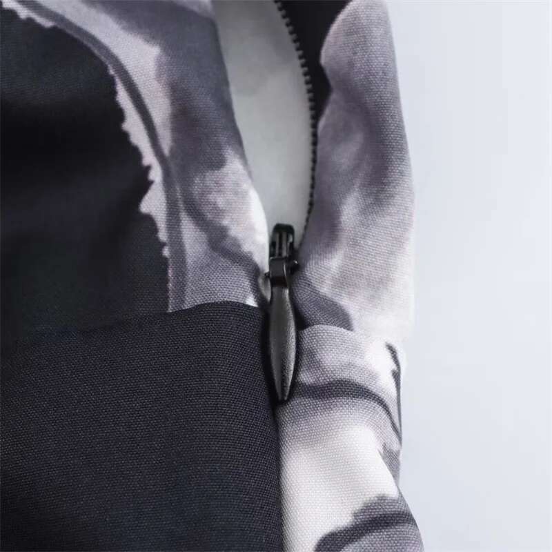 2025 Autumn New Women's Ral Print Pleated Dress French Style Fashion Notched Collar Slim Long Sleeve MIDI Dresses