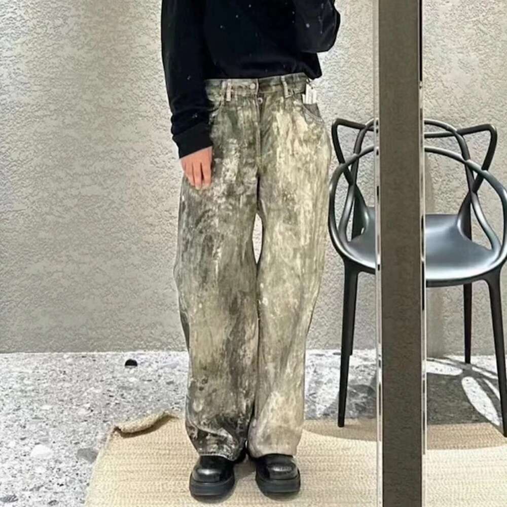 Camouflage Speckled Digital Printed Jeans For Men And Women Straight Casual Baggy Denim Trousers Ropa Hombre Loose Cargo Pants