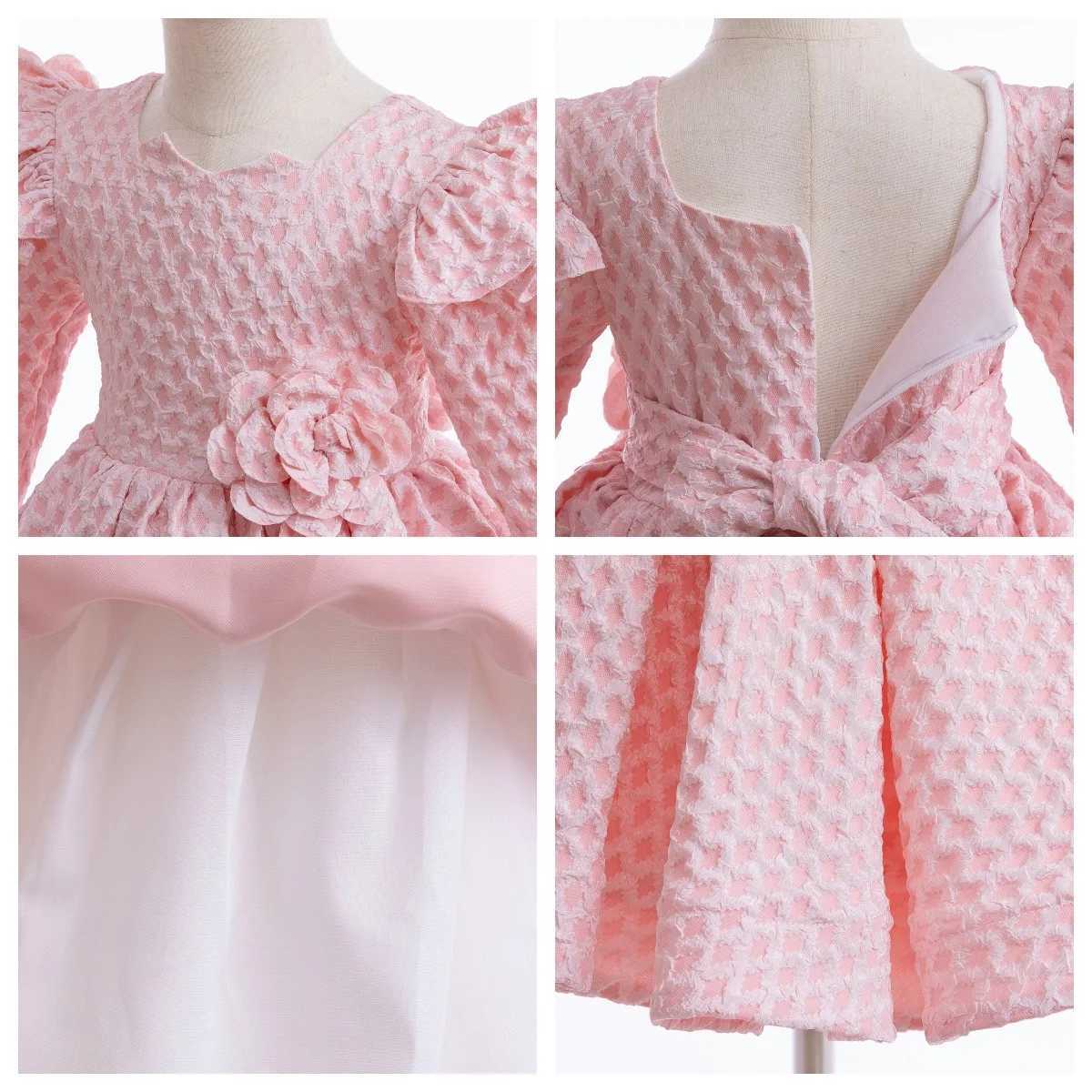 Spring and Autumn Girls New Hosting Dance Performance Princess Dress Long Sleeved Sticker Solid Color Fashion Plaid Dress Z250214