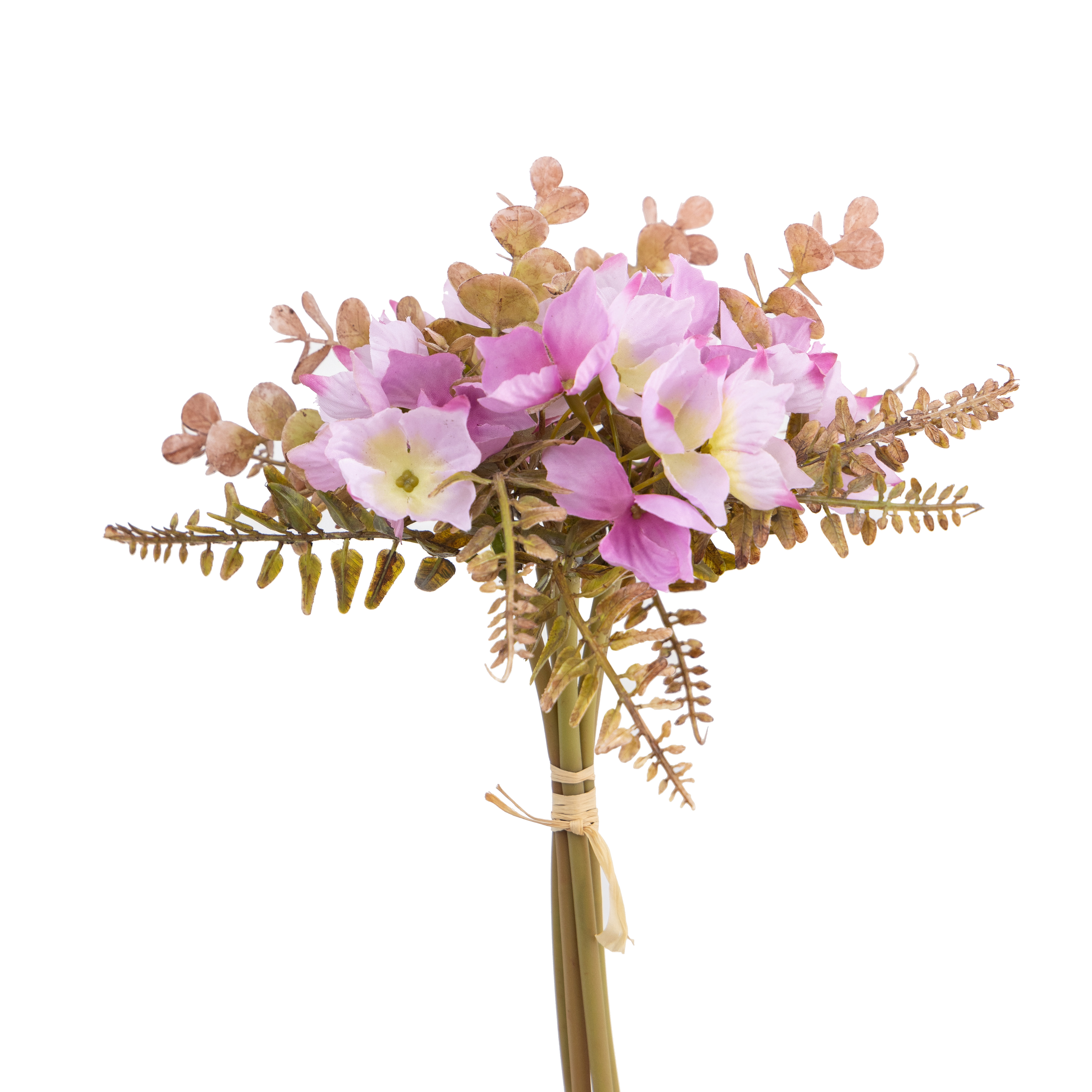 Handcrafted Elegant Fake Flower Bunch Featuring Elderly Appeal - Eucalyptus & Hydrangeas