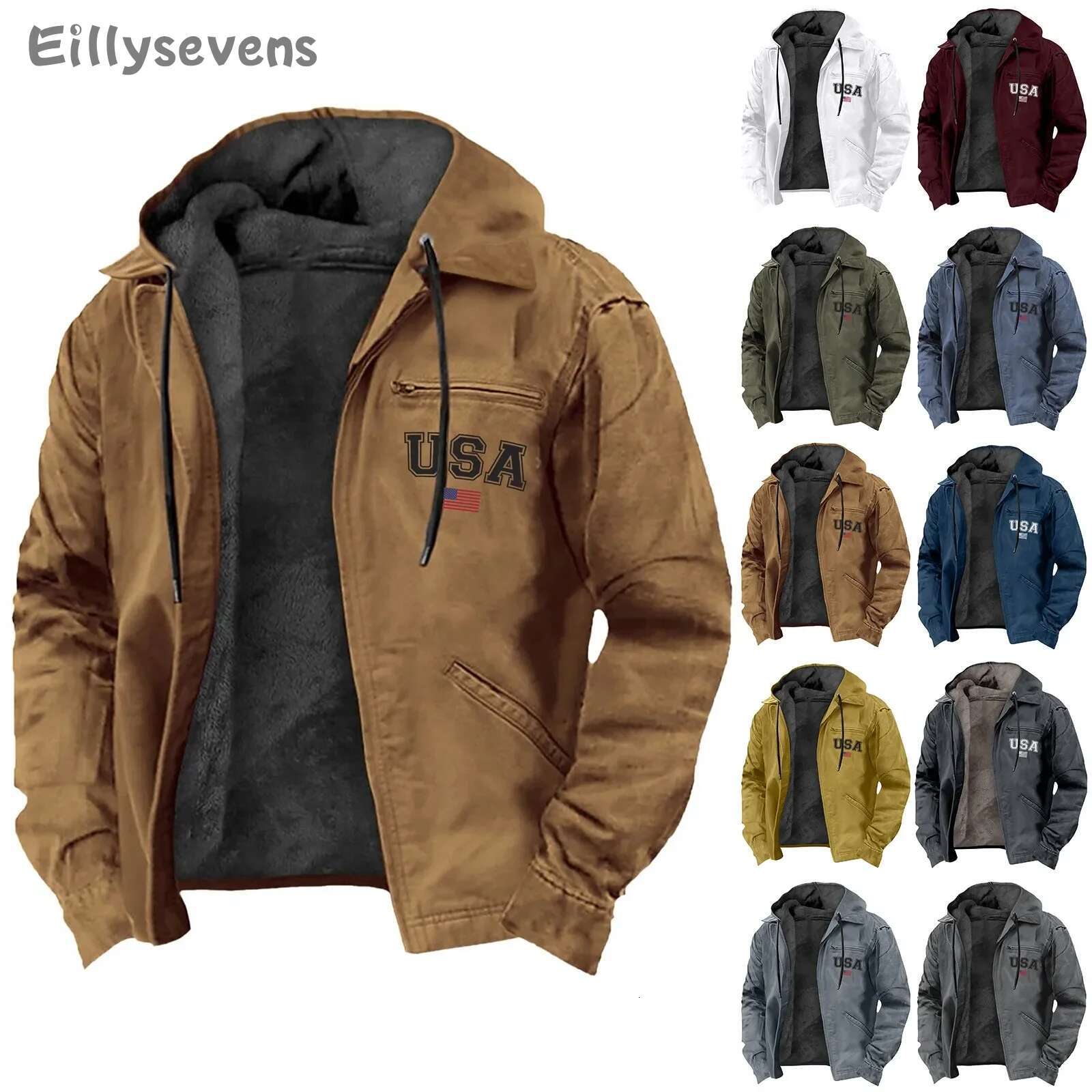 winter Arctic veet ing warm jacket Casual Zippered Pocket Solid Color Outdoor Jackets Coats Men's Winter Clothing