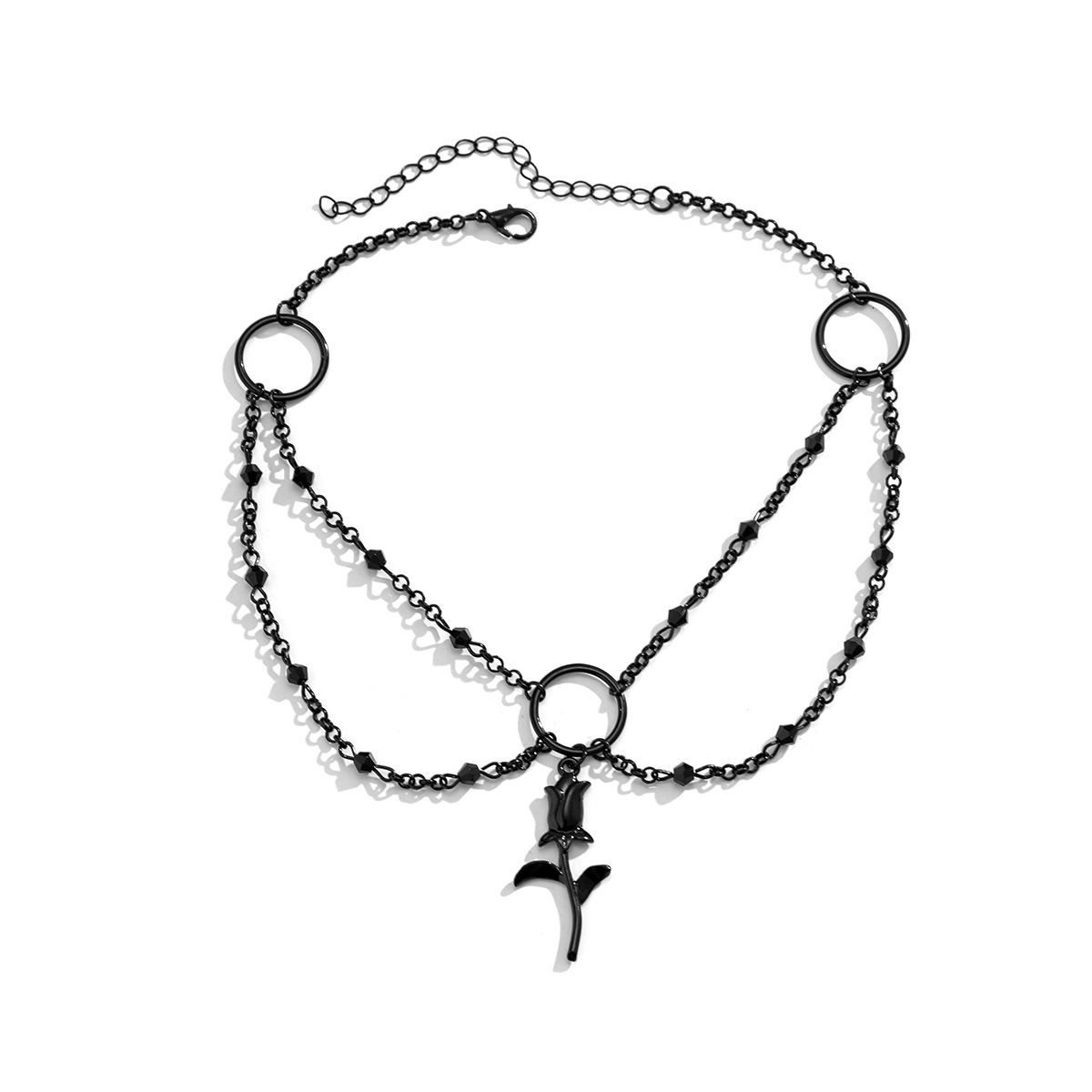Woman fashion Jewelry minimalist black rose collarbone chain Halloween imitation crystal tassel necklace for women