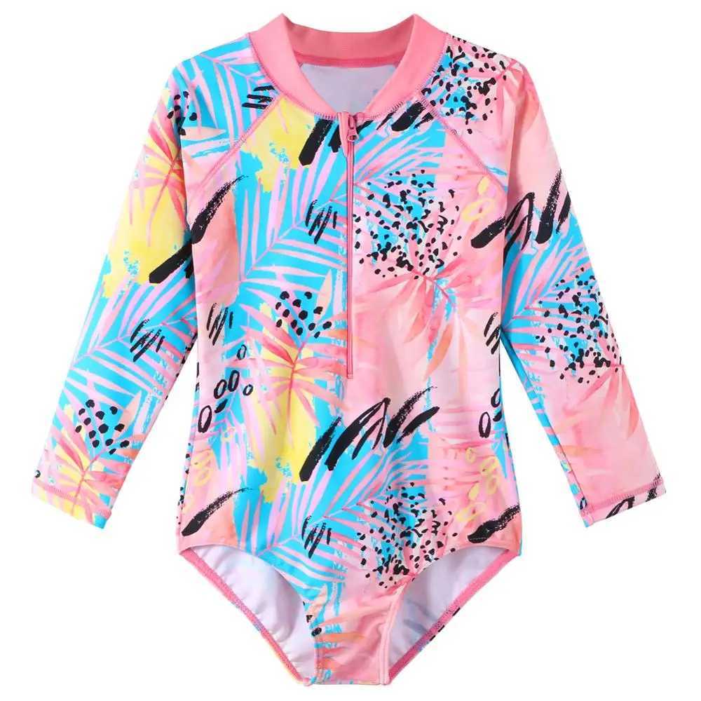BAOHULU Kids One-Piece Swimsuit UV 50+ Protective Summer Rash Guard Long Sleeve Mix Peach Color Swimwear Water Sport Costumes Z250214