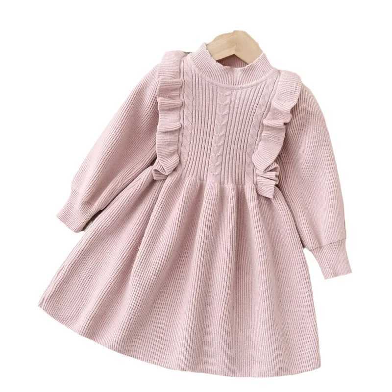 Girls Casual Dresses 2024 Winter New Collection Girls Woolen Dress Sweet Dress Velvet Knitted Solid Color Soft Skirt Z250214