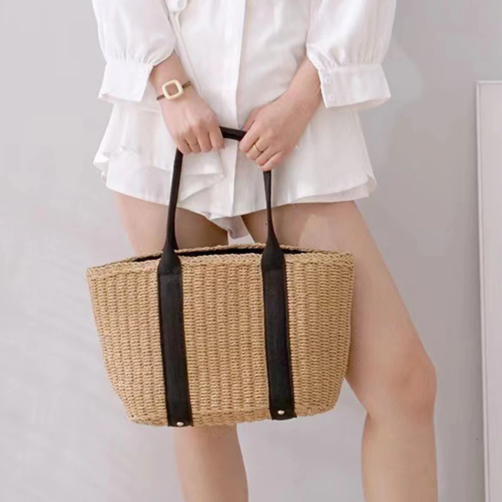 Fashion Casual Straw Women Tote Bag Summer er Large Capacity Shoulder Handbas Beach Straw Bag Lady Travel Basket Purse 250207