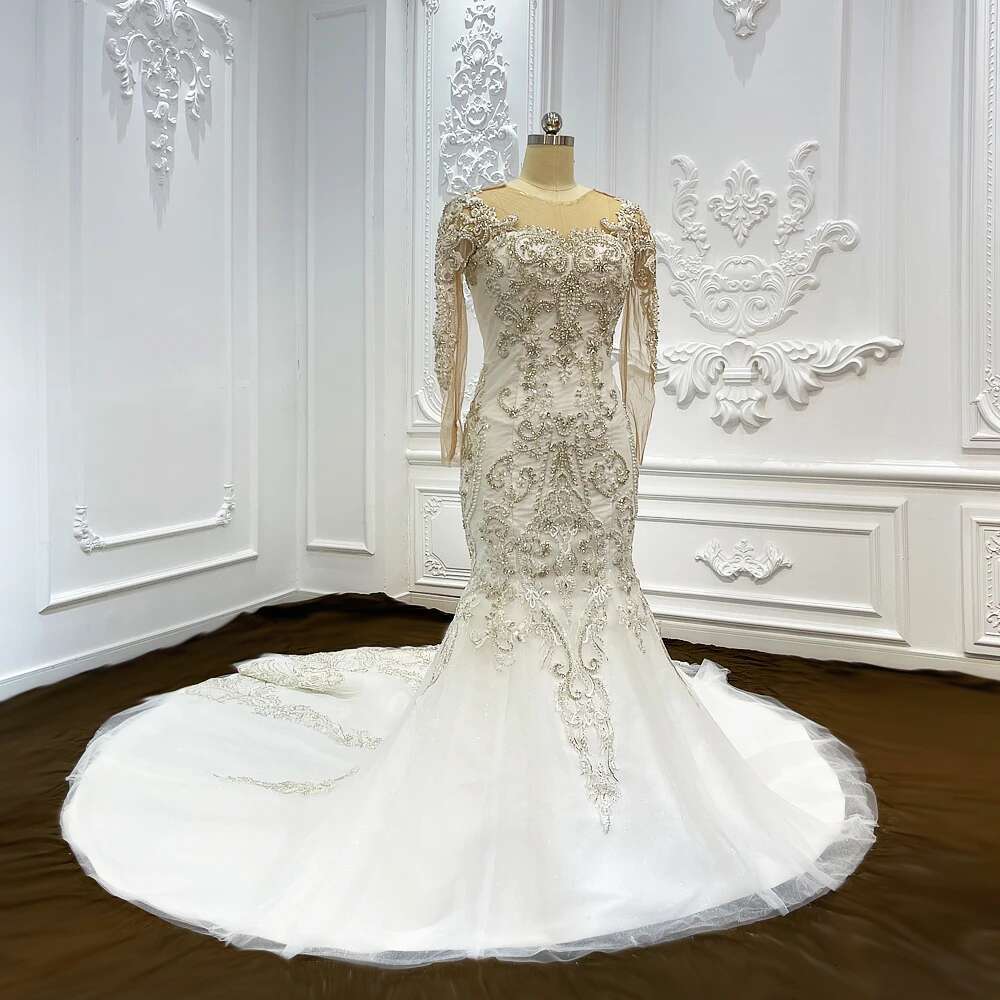 Custom Long Sleeve Heavy Beading 2 In 1 Mermaid Dress