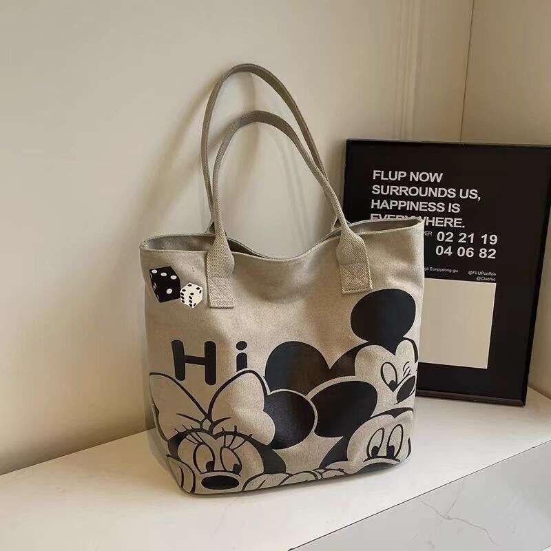 Cartoon Canvas Bag for Women 2025 Thickened New Large Capacity Handbag Commuter Single Shoulder Tote