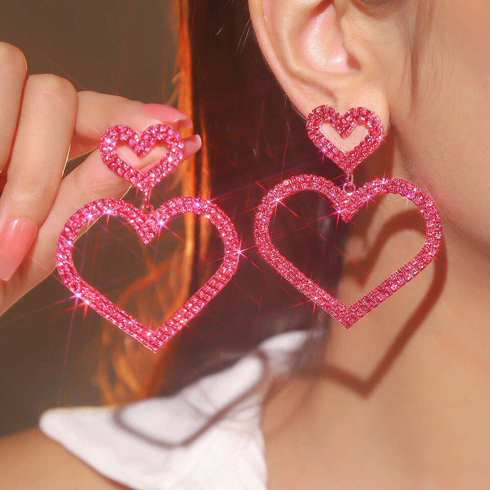 Valentine's Day Grand Sparkg Full Dia Love for Women Fashion Double Peach Heart Earrings Ear Accessories