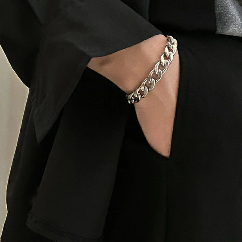 Trendy Cuban Chain Men Bracelet Classic Stainless Steel 3579mm Width Chain Bracelet For Men Women Jewelry Gift 250214
