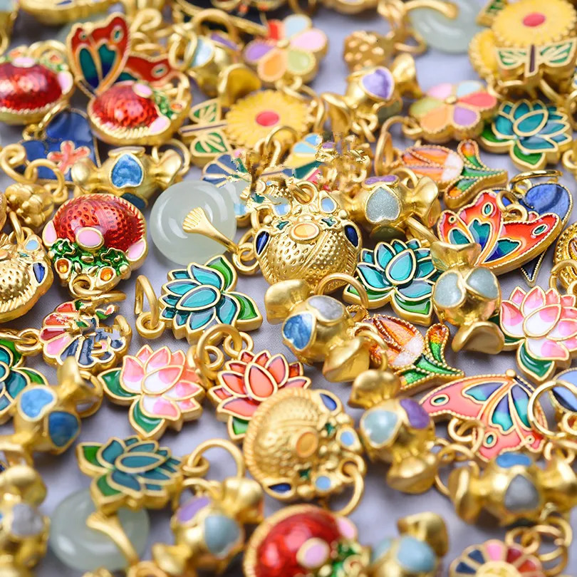 5/16Pcs Mix Styles Traditional Chineseitation Lotus Sakura Flower Charms Kawaii Enamel Butterfly Candy Pendant Jewelry Making 250214