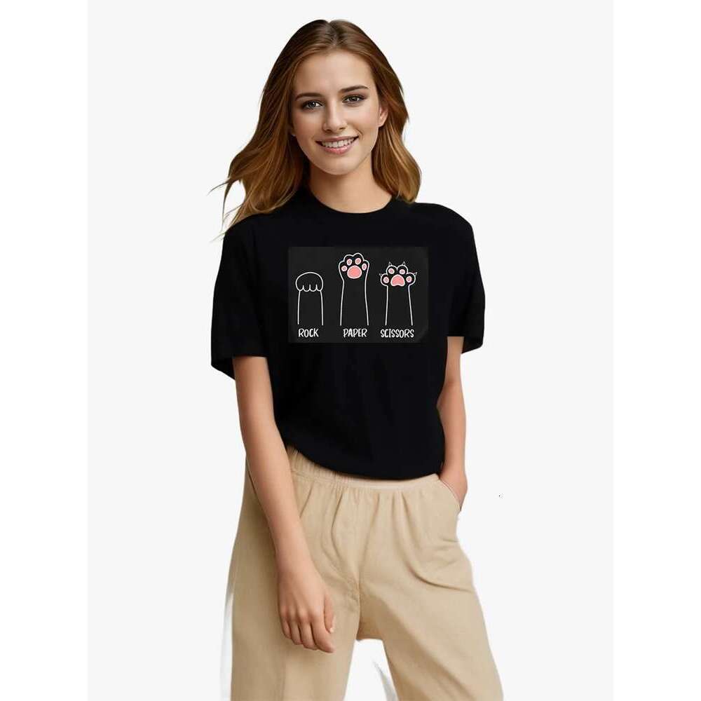 Paw Print Crew Neck T-Shirt Short Sleeve Daily Casual Haruku Streetwear Vintage Fashion Plus Size Cute Summer Women's Clothing