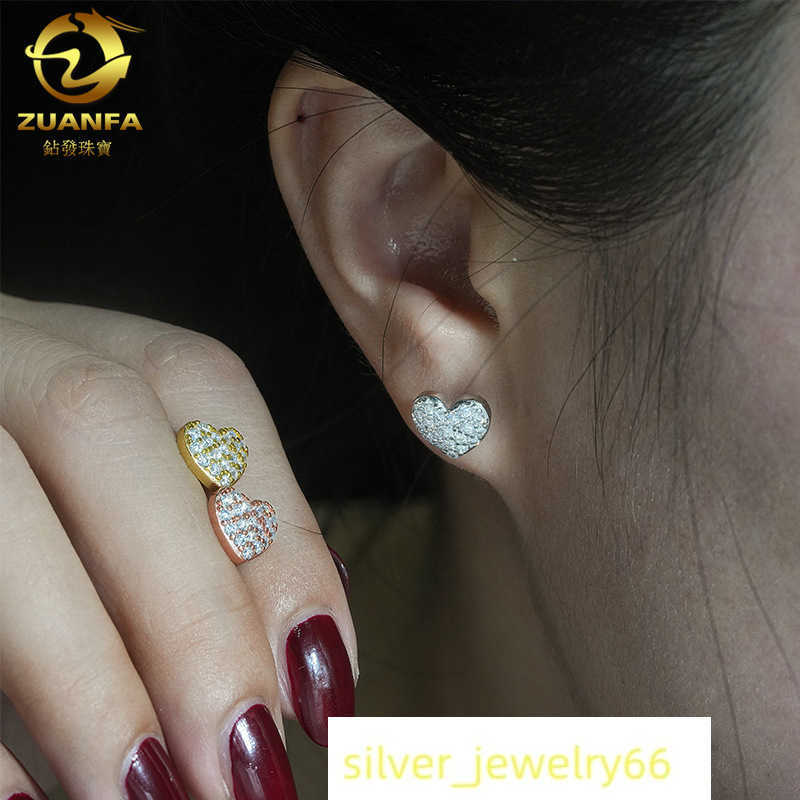 2024 new moissanite earrings s925 silver creative heart-shaped hip-hop earrings accessories