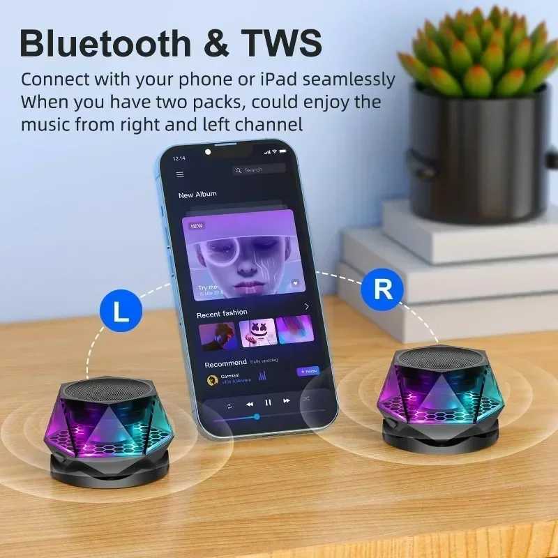 Diamond Wireless Speaker Small Speaker RGB Color Light for iPhone Android TWS Pairing Portable Magnetic Phone Stand Z250214