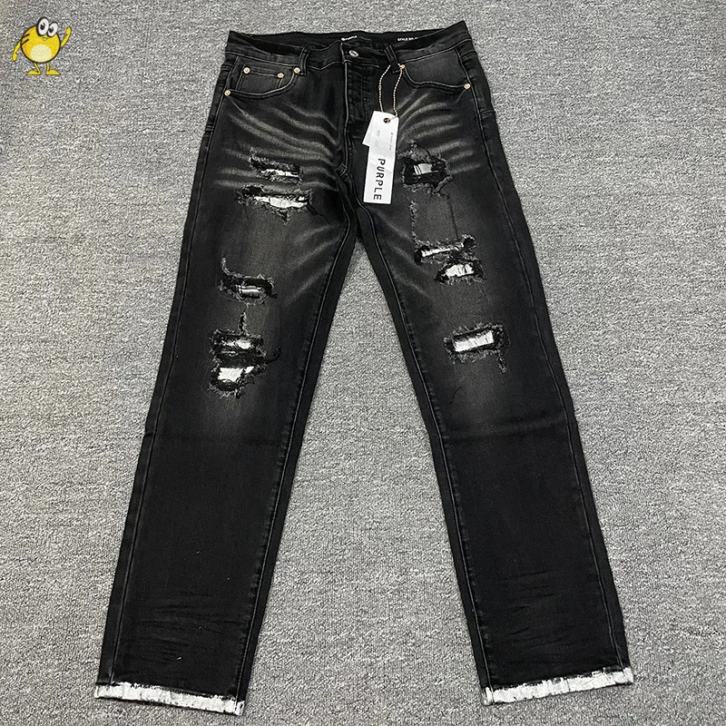 High Street Vintage Fashion Casual Jeans Pants Men Woman Washed Black Damaged Hole Old Hip Hop Trousers 250214
