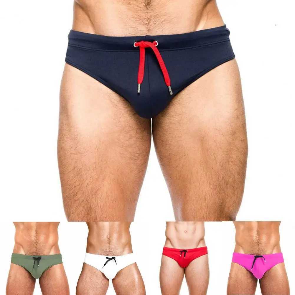 Adult Men Swimming Trunks Low Rise Solid Color Water Repellent Swim Briefs Swimwear Quick Drying Swimming Trunks Swim Shorts W250214