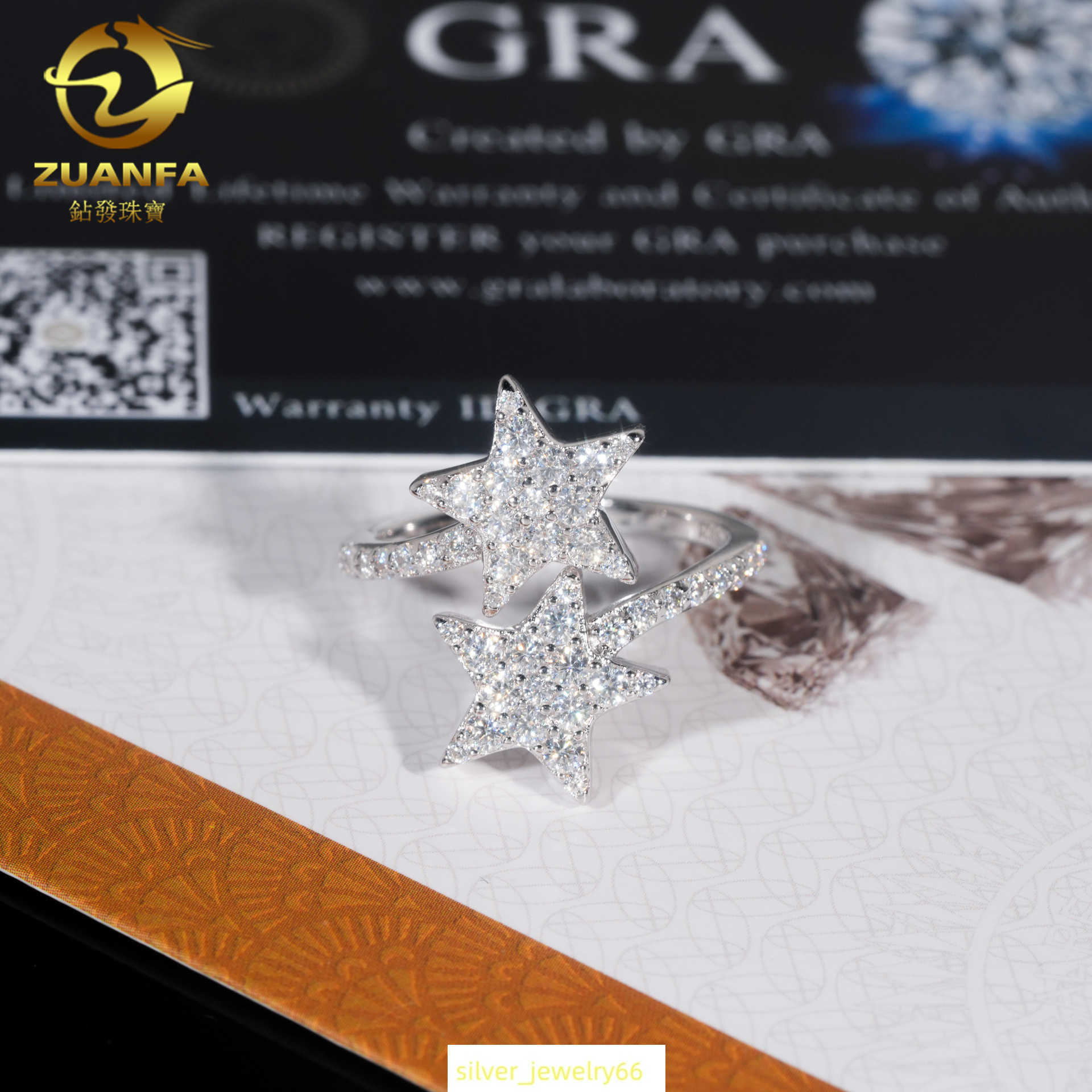 Diamond hair hot selling high-end S925 silver full set D-color moissanite personalized hip-hop style star ring