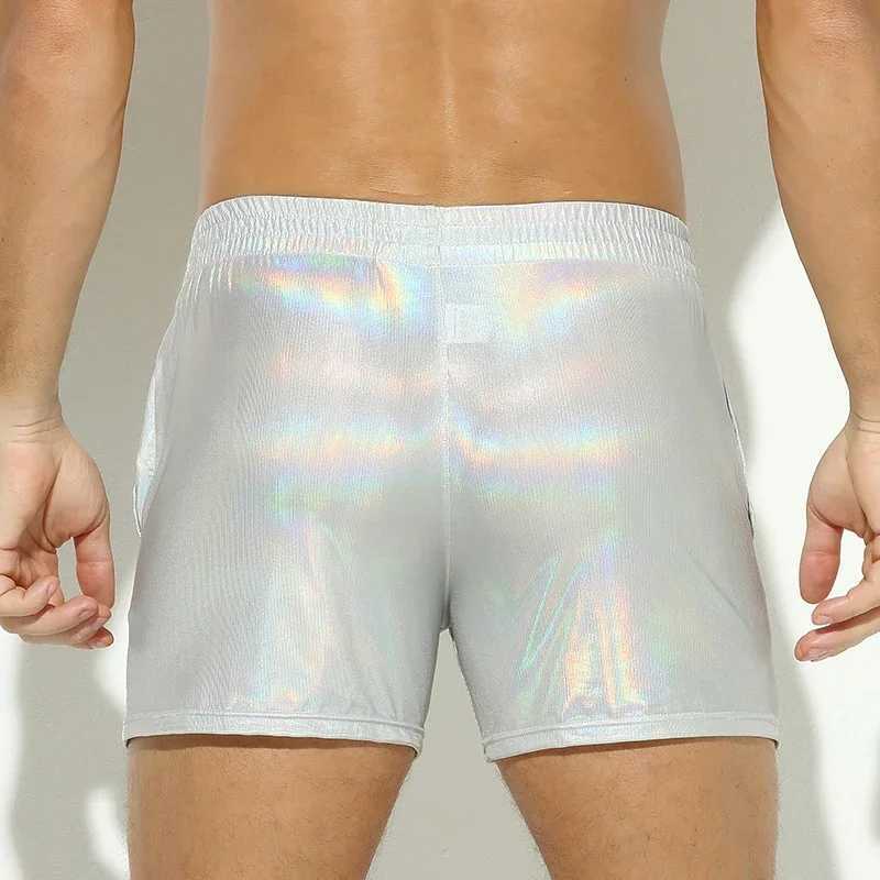 Mens Casual Shorts Swimwear Pocket Fitness Swimming Trunks Shiny Faux Leather Clubwear Boxers Shorts Beach Surf Swimsuit W250214