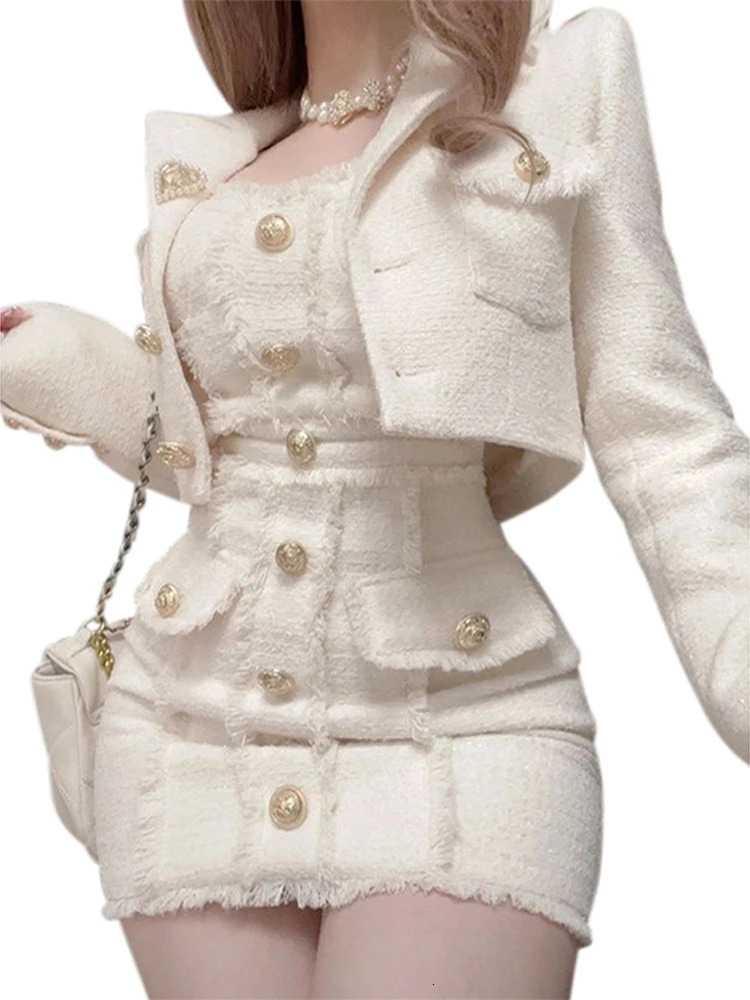 Elegant 2-piece set with dress suitable for women casual single-layer crop jacket solid hip set autumn womens office set 250210