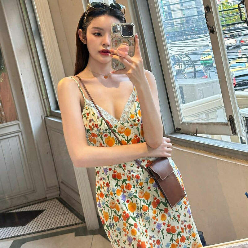 Women's summer product fashion print sexy backless lace camisole dress wholesale 2025 temperament versatile new trend clothing ins