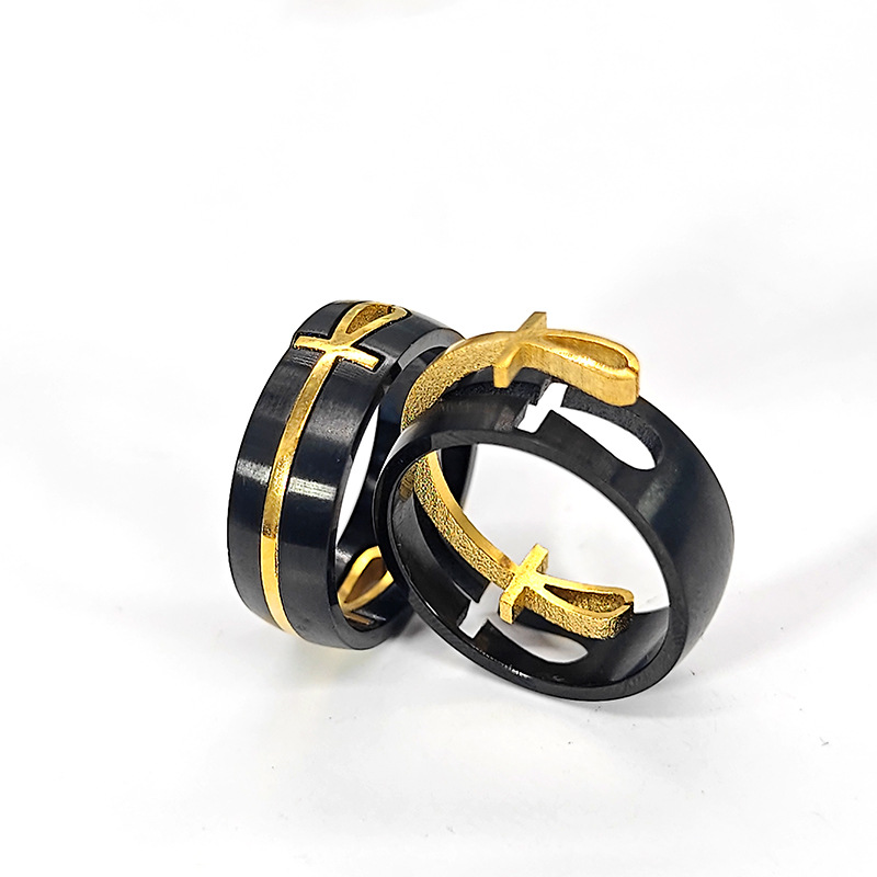 Men's Stainless Steel Black Removable Cross Ring Key of Life Protection Amulet Ring JZ000A5