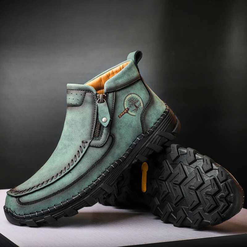 Handmade Casual Men Split Leather Keep Warm Winter Shoes Man Fashion Zipper Ankle Boots Plus Size 38-48