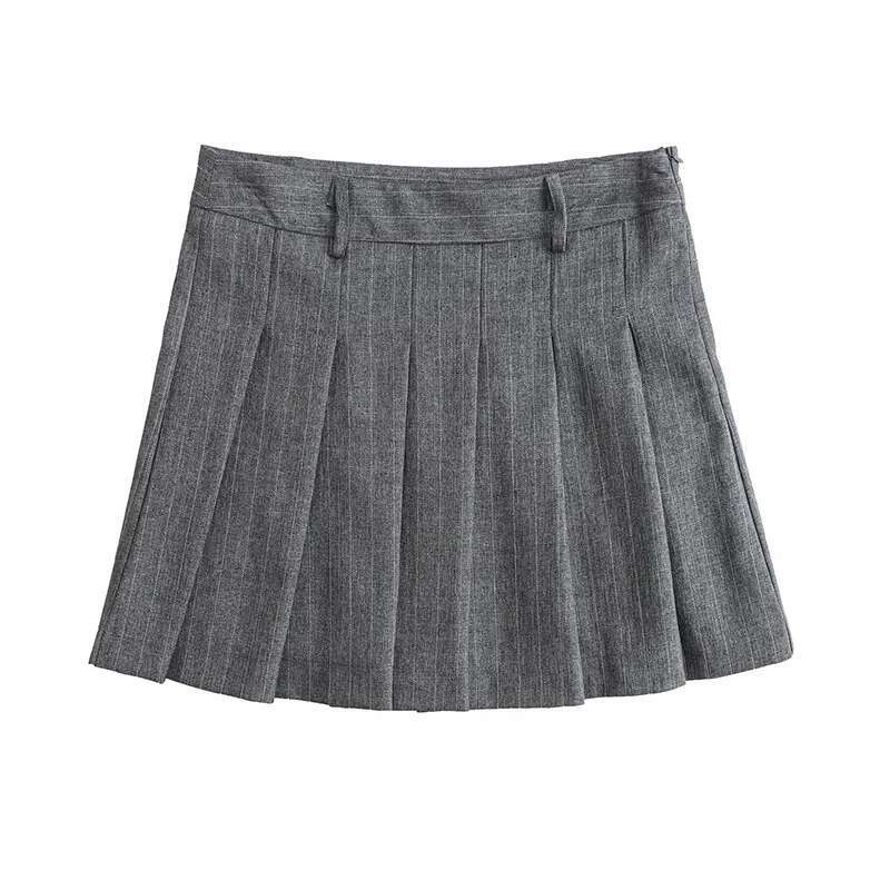 Solid Winter Women's Fashion Casual Loose Coat Mini Temperament Set Pinstripe Blend Suit Skirt Gray Office Lady