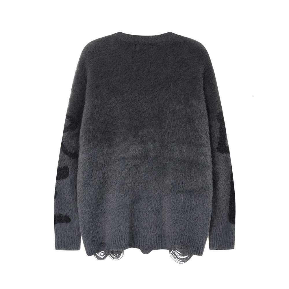 Gradient Color Letter Print Long Sleeve Sweaters For Men And Women Crew Neck Streetwear Casual Knitted Clothes Oversize Pullover
