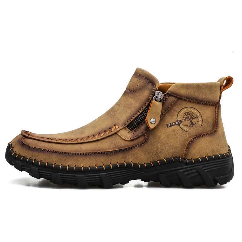 Handmade Casual Men Split Leather Keep Warm Winter Shoes Man Fashion Zipper Ankle Boots Plus Size 38-48