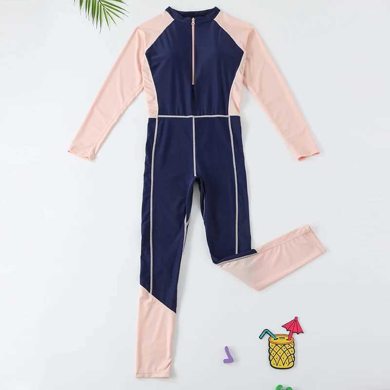 Girls Swimwear Rash Guard Bathing Suit One Piece Girl Fused Swimsuits Sports Teenagers Long Sleeves Wetsuit Beach Holiday Z250214