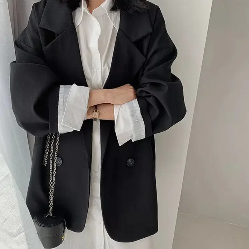 Oversize Blazers Women Fall Long Sleeve Black Suit Streetwear Korean Loose Jacket Spring Autumn Coat Double Breasted outwea 250213